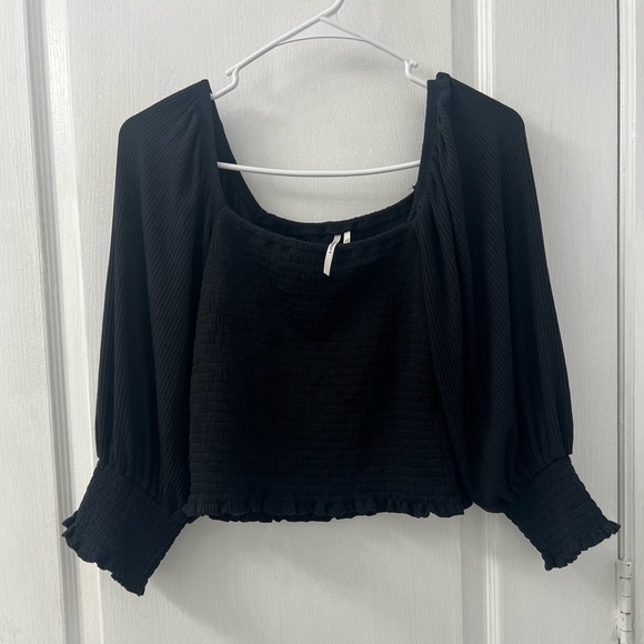 Anthropologie Smocked Puff Sleeve Black Top (Size XS) - Picture 5 of 11